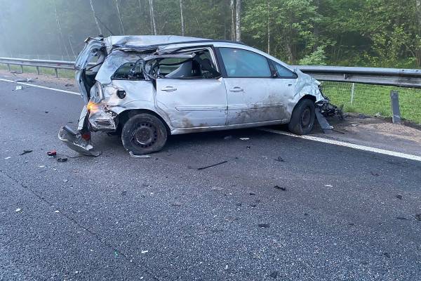 В Смоленской области грузовик DAF протаранил стоящую легковушку