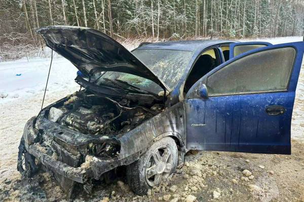 На оживлённой дороге Рославльского района загорелась иномарка