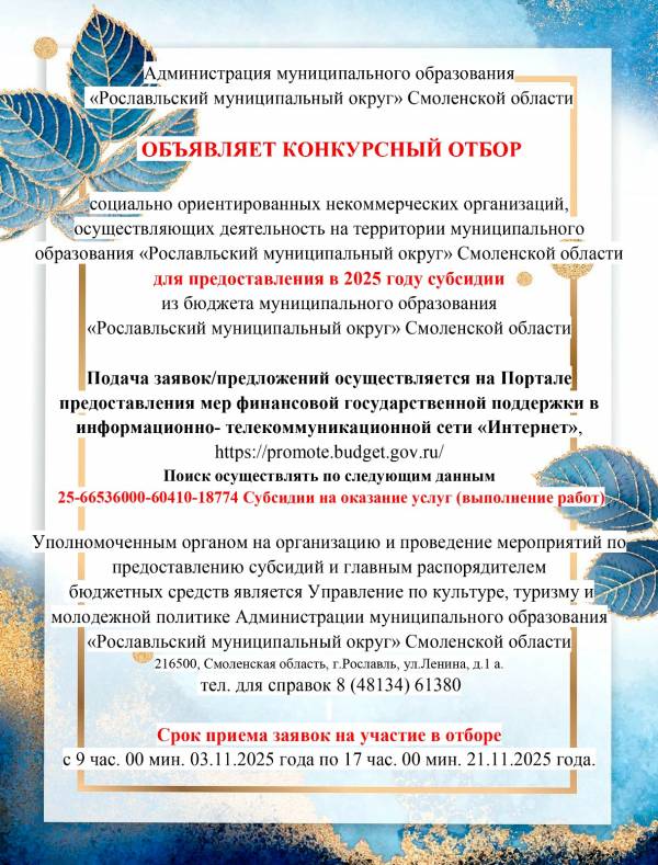Конкурс для НКО в Рославле: шанс получить бюджетные субсидии