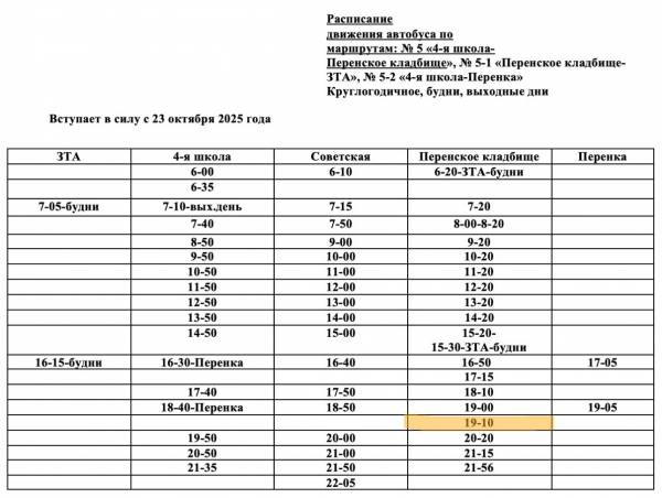Изменения в расписании маршрута №5 компании 